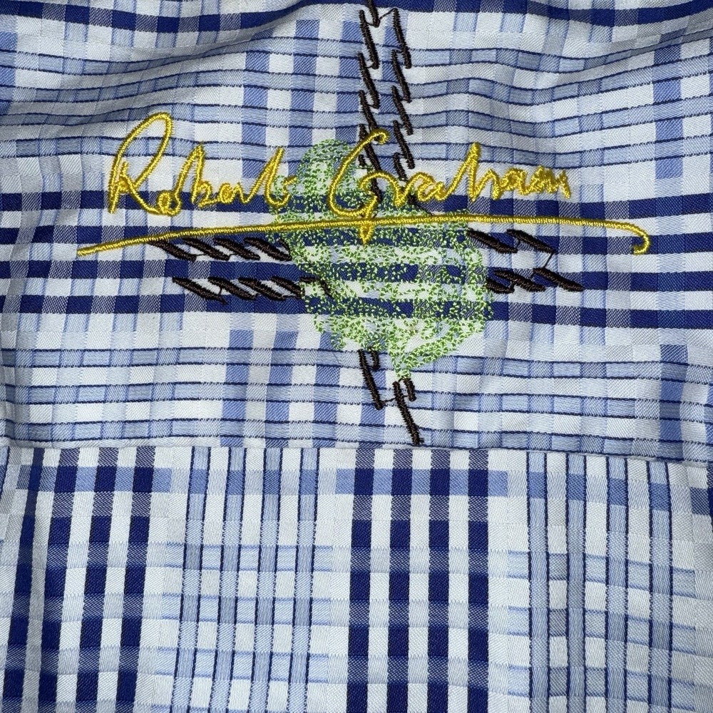 Robert Graham Shirt Mens XL Blue Plaid Check Long Sleeve Funky Crazy Flip Cuff - Picture 14 of 14